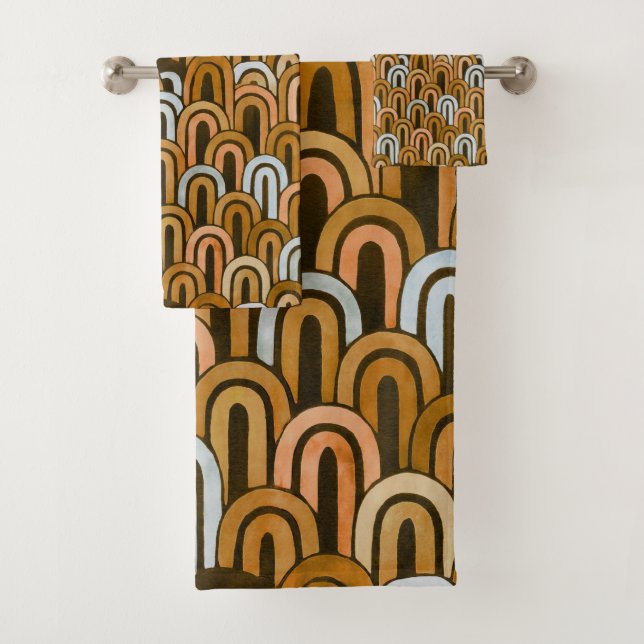 Bohemian arch fish scale painted pattern bath towel set (Insitu)
