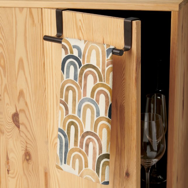 Bohemian arch fish scale painted pattern tea towel (Thirds Fold)