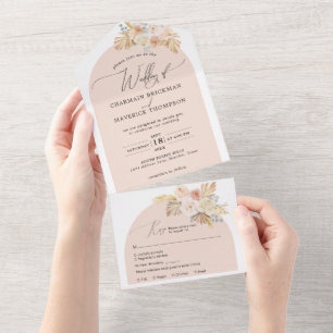 Bohemian Arch Pampas Grass Wedding  All In One Invitation