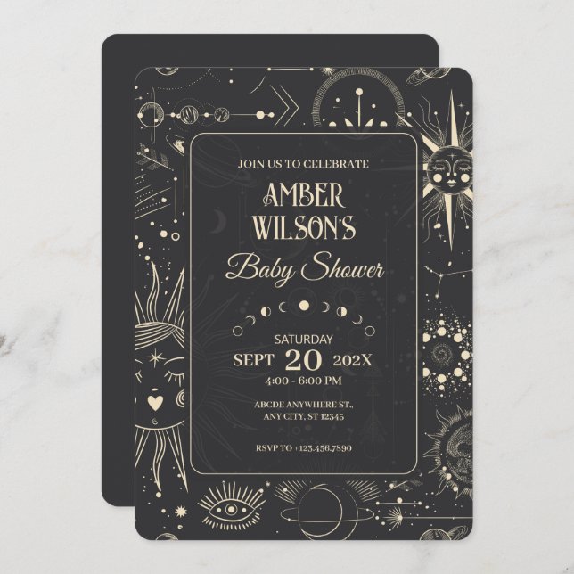 Bohemian astrology celestial baby shower invitation (Front/Back)