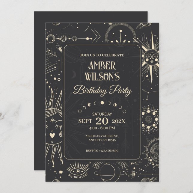 Bohemian astrology celestial birthday  invitation (Front/Back)