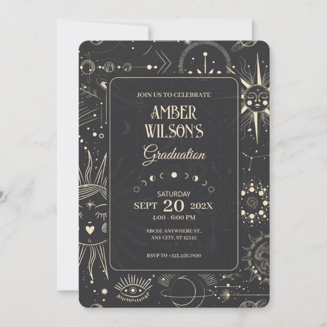Bohemian astrology celestial graduation invitation (Front)
