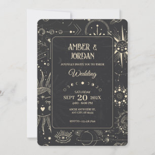 Bohemian astrology celestial wedding invitation