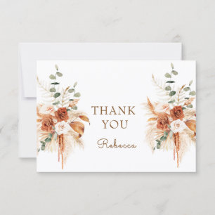 Bohemian Autumn Floral Bright Terracotta Minimal Thank You Card