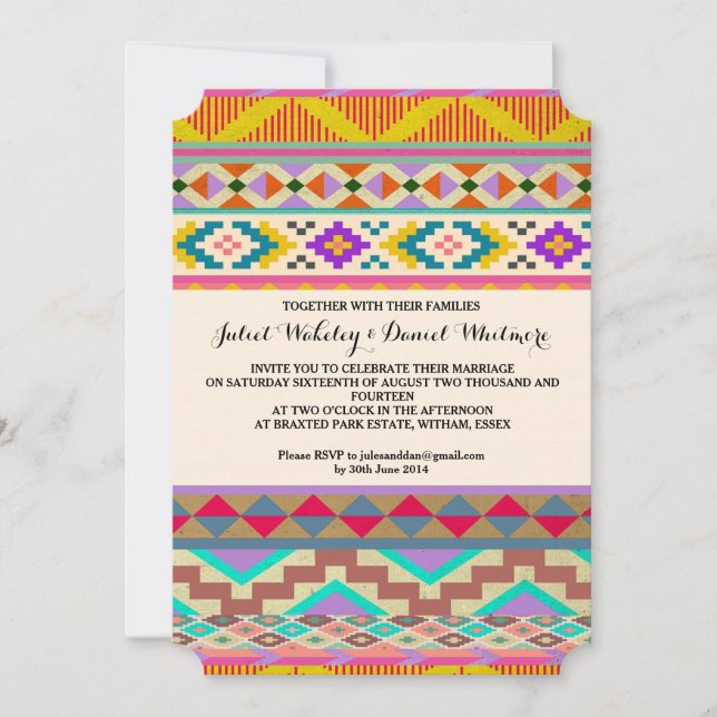 Bohemian Aztec Ikat Wedding Invitation (Front)