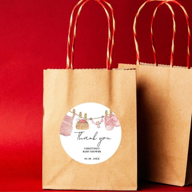 Bohemian Baby Clothes Thank you Baby Shower Classic Round Sticker (Creator Uploaded)