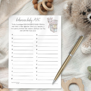 Bohemian Baby Toy Bricks ABC Shower Game Card