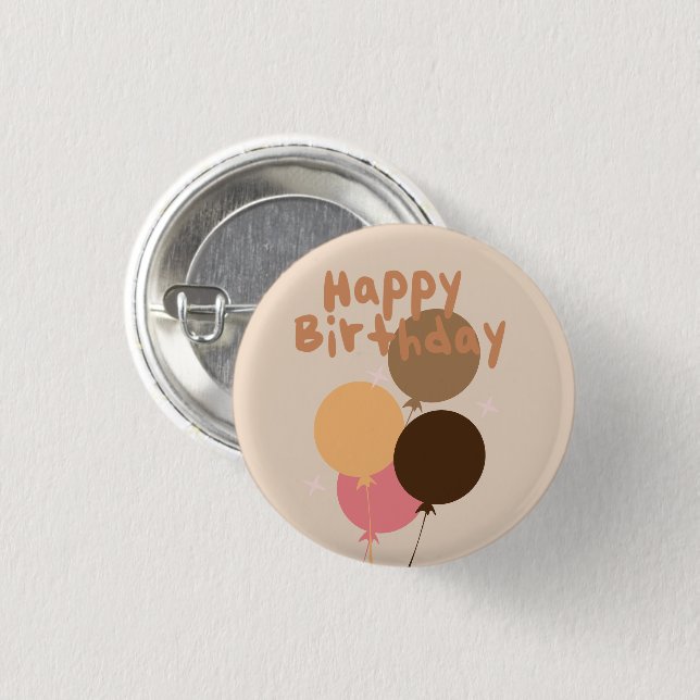 Bohemian Balloons Happy Birthday   3 Cm Round Badge (Front & Back)