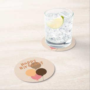 Bohemian Balloons Happy Birthday Round Paper Coaster