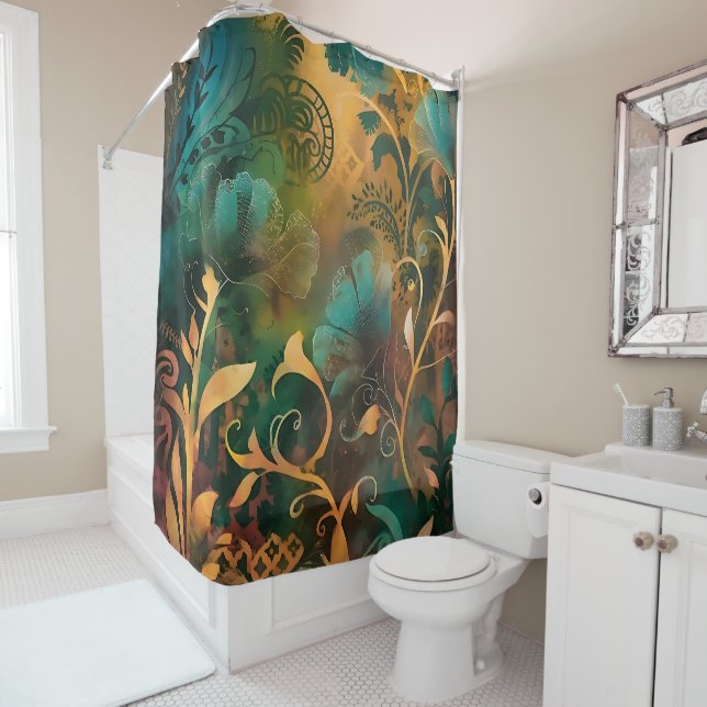 Bohemian Bathroom Retreat: Enchanted Garden Shower Curtain (In Situ)