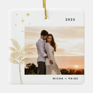 Bohemian Beach Palm Tree Photo Ceramic Ornament