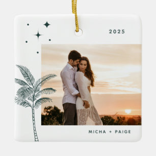 Bohemian Beach Palm Tree Photo Ceramic Ornament