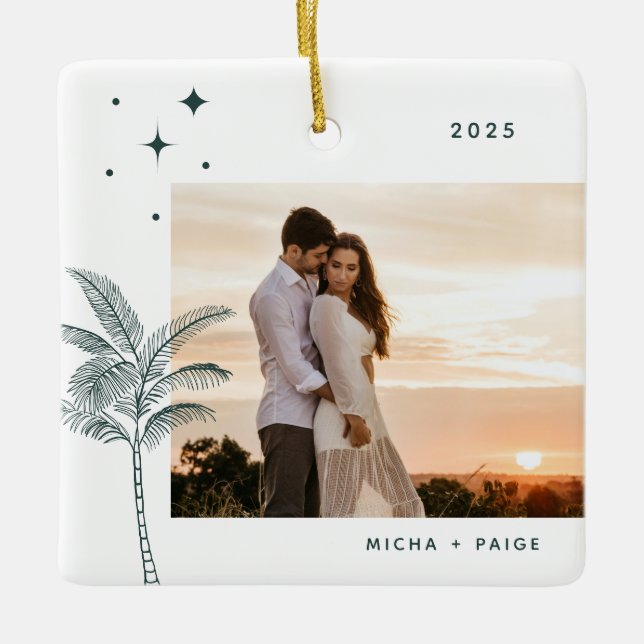 Bohemian Beach Palm Tree Photo Ceramic Ornament (Front)