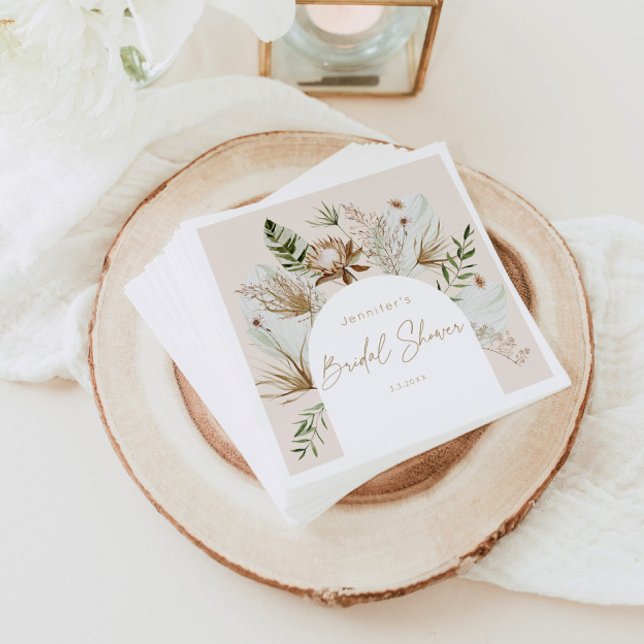 Bohemian beach pampas grass bridal shower napkin (Creator Uploaded)