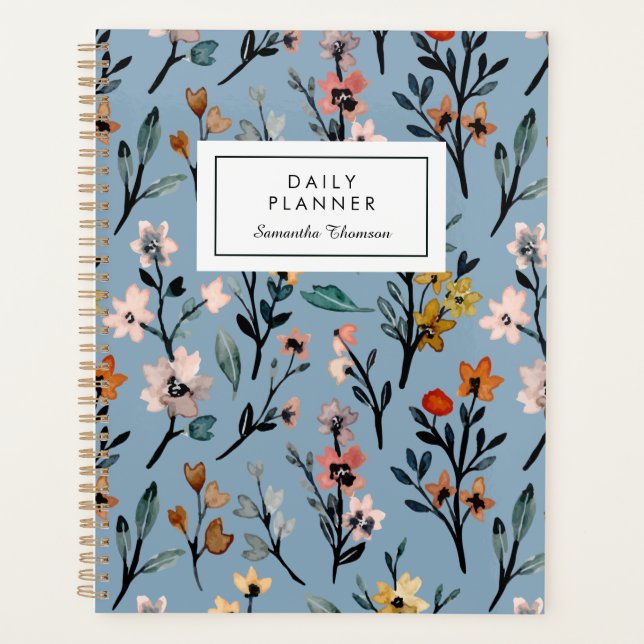 Bohemian Beauty Soft Blue Watercolor Floral Planner (Front)