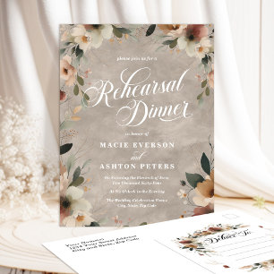 Bohemian Beige Cottagecore Floral Rehearsal Dinner Invitation Postcard