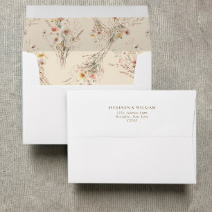 Bohemian Beige Meadow Wildflowers Wedding Envelope