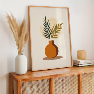 Bohemian Beige Plant and Vase Botanical Poster