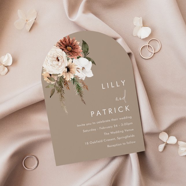 Bohemian Beige & White Floral Arch Wedding Invitation (Creator Uploaded)