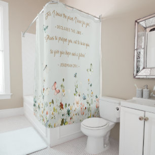 Bohemian Bible Verse Floral Shower Curtain