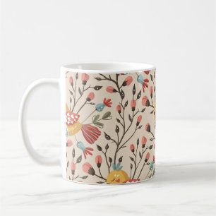 Bohemian Birds & Flowers Pattern – Nature-Inspired Coffee Mug
