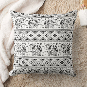 Bohemian Black and White Elephant Pattern Cushion