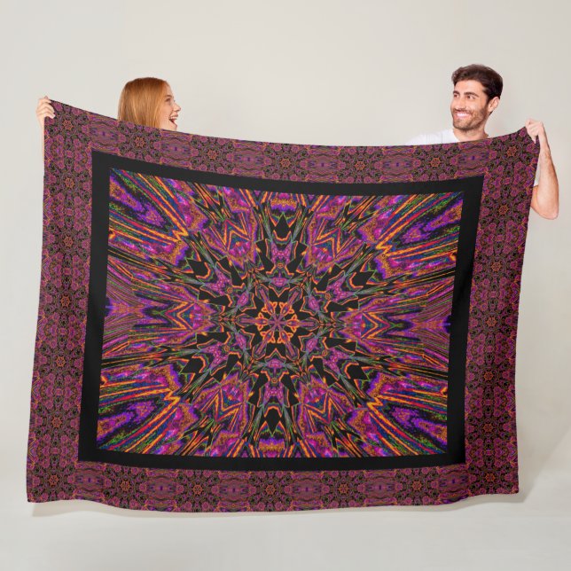 Bohemian Black Daylily Patterned Cosy  Fleece Blanket (In Situ)