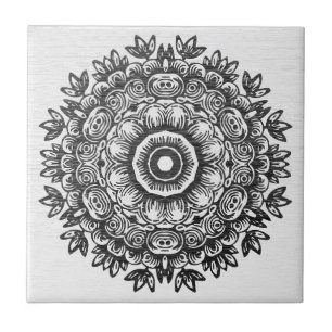 Bohemian Black Mandala Lace Ceramic Tile
