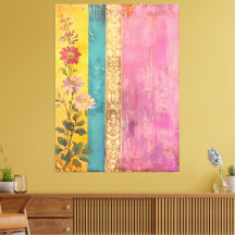 Bohemian Bloom – Wildflowers on Striped Canvas