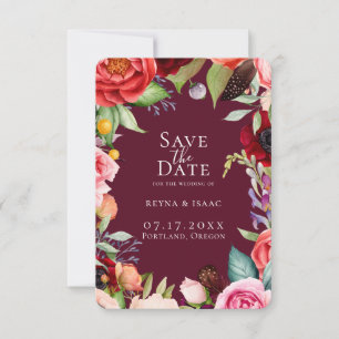 Bohemian Blooms Bordeaux Save The Date Announcement