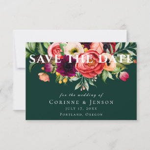 Bohemian Blooms Emerald Save The Date Announcement