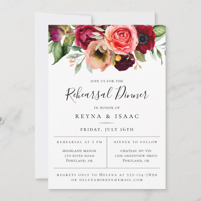 Bohemian Blooms Rehearsal Dinner Announcement (Front)