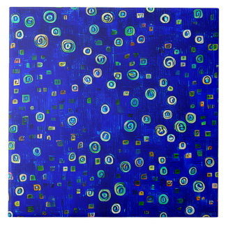 Bohemian Blue Art Nouveau  Ceramic Tile