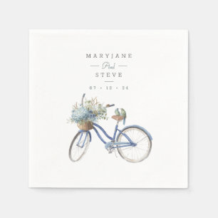Bohemian Blue Bicycle Watercolor Wedding Napkin