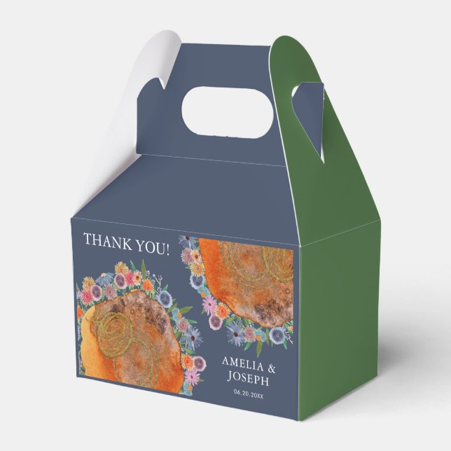 Bohemian Blue Boho Whimsical Wildflower Wedding Favour Box (Front Side)