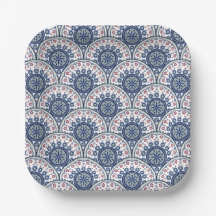Bohemian Blue Fan Mandala Tile