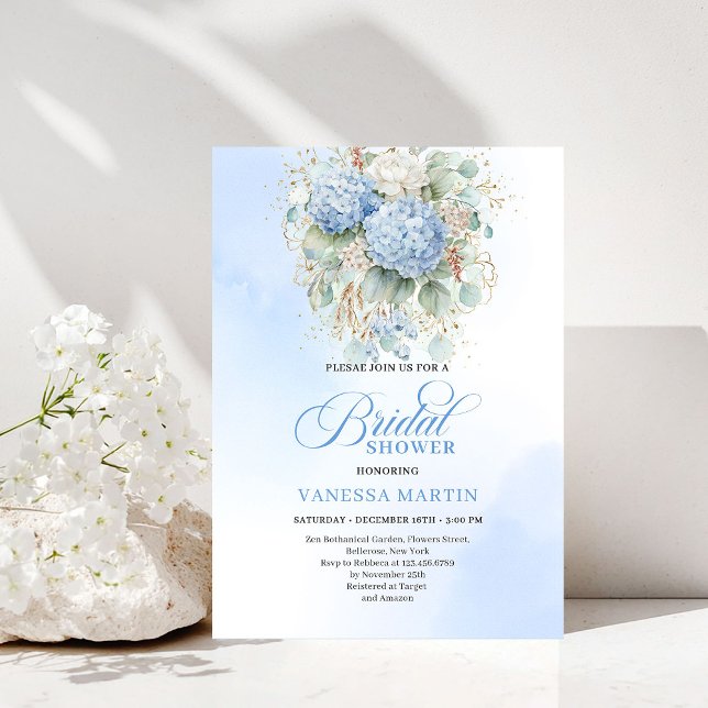 Bohemian Blue Floral Bridal Shower Invitation (Bohemian Blue Floral Bridal Shower Invitation)