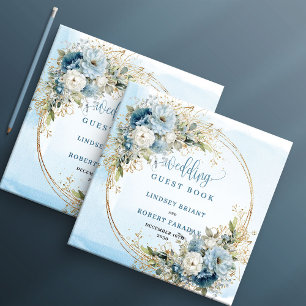 Bohemian Blue Floral Gold Wedding Guest Book
