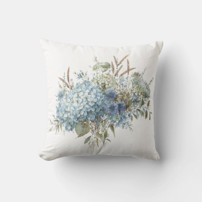 Bohemian Blue Floral Watercolor Bouquet Cushion (Front)