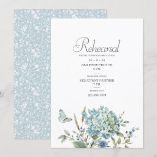 Bohemian Blue Floral Watercolor Wedding Rehearsal Invitation