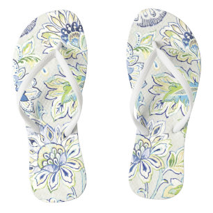 Bohemian Blue Flower Thongs