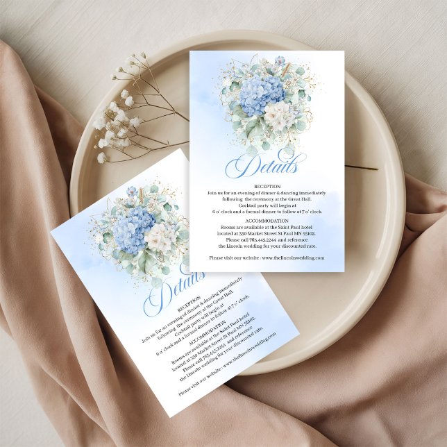Bohemian Blue Hydrangea Wedding details card (Bohemian Blue Hydrangea Wedding details card)