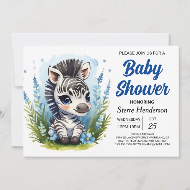 Bohemian Blue Magic Zebra Boy Baby Shower Invitation (Front)