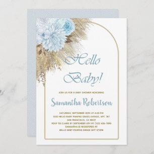 Bohemian Blue Pampas Grass Boho Boy Baby Shower  Invitation