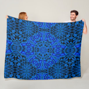 Bohemian Blue Peony Vintage Pattern Cosy Fleece Blanket