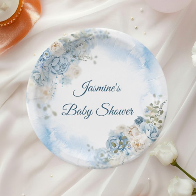 Bohemian Blue Rose Baby Shower Paper Plate (Creator Uploaded)