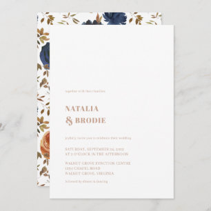 Bohemian Blue Tan and Floral Wedding Invitation