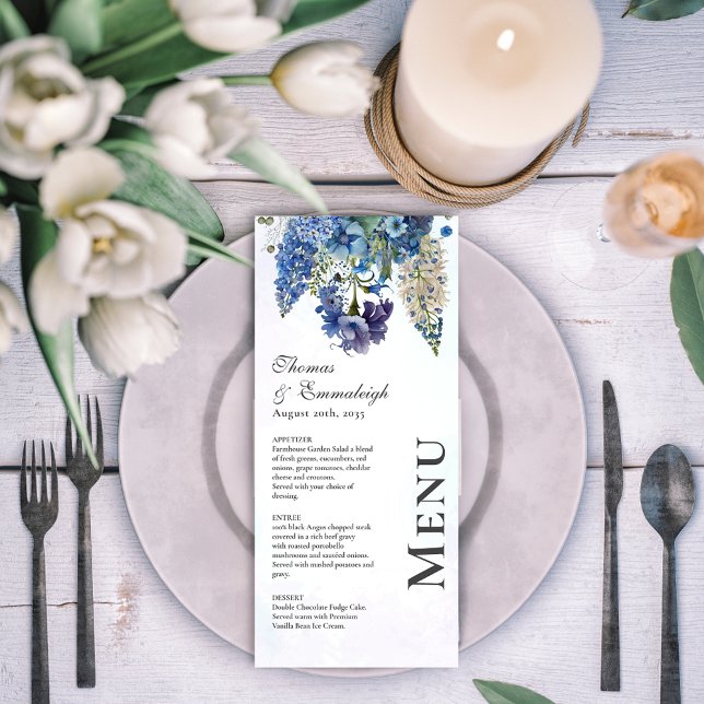 Bohemian Blue-Violet Floral Wedding Menu (Creator Uploaded)