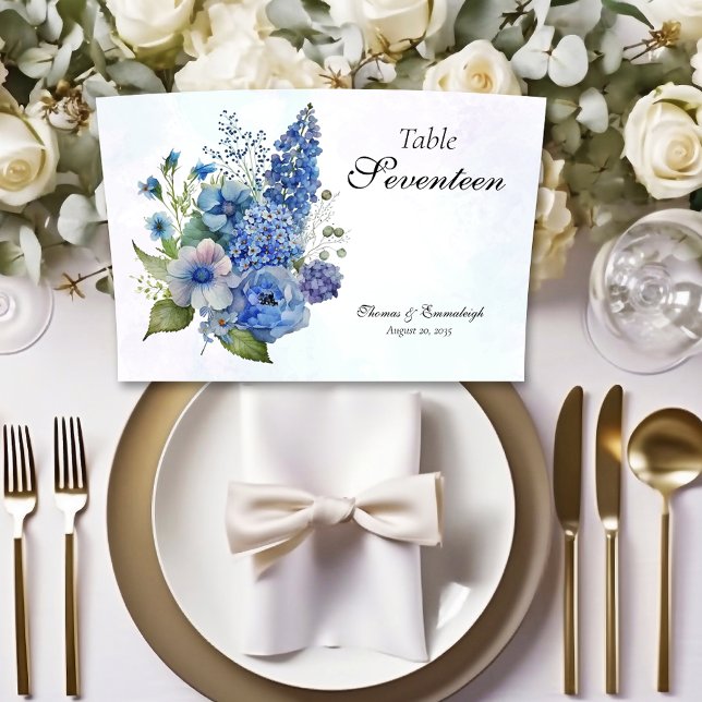 Bohemian Blue-Violet Floral Wide Wedding Table Number (Creator Uploaded)