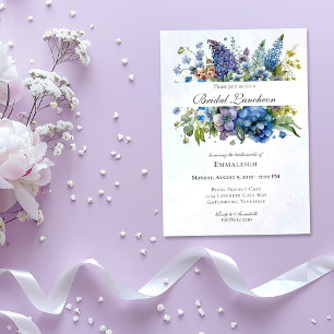 Bohemian Blue-Violet Watercolor Bridal Luncheon Invitation